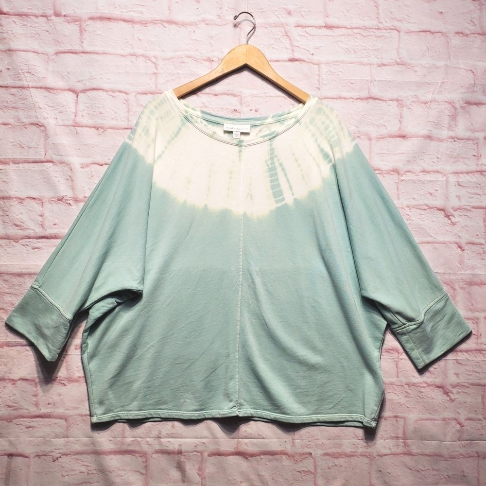 Pure Jill Tie Dye Oversized Sweatshirt Top Mint Green White‎ XL Organic Cotton